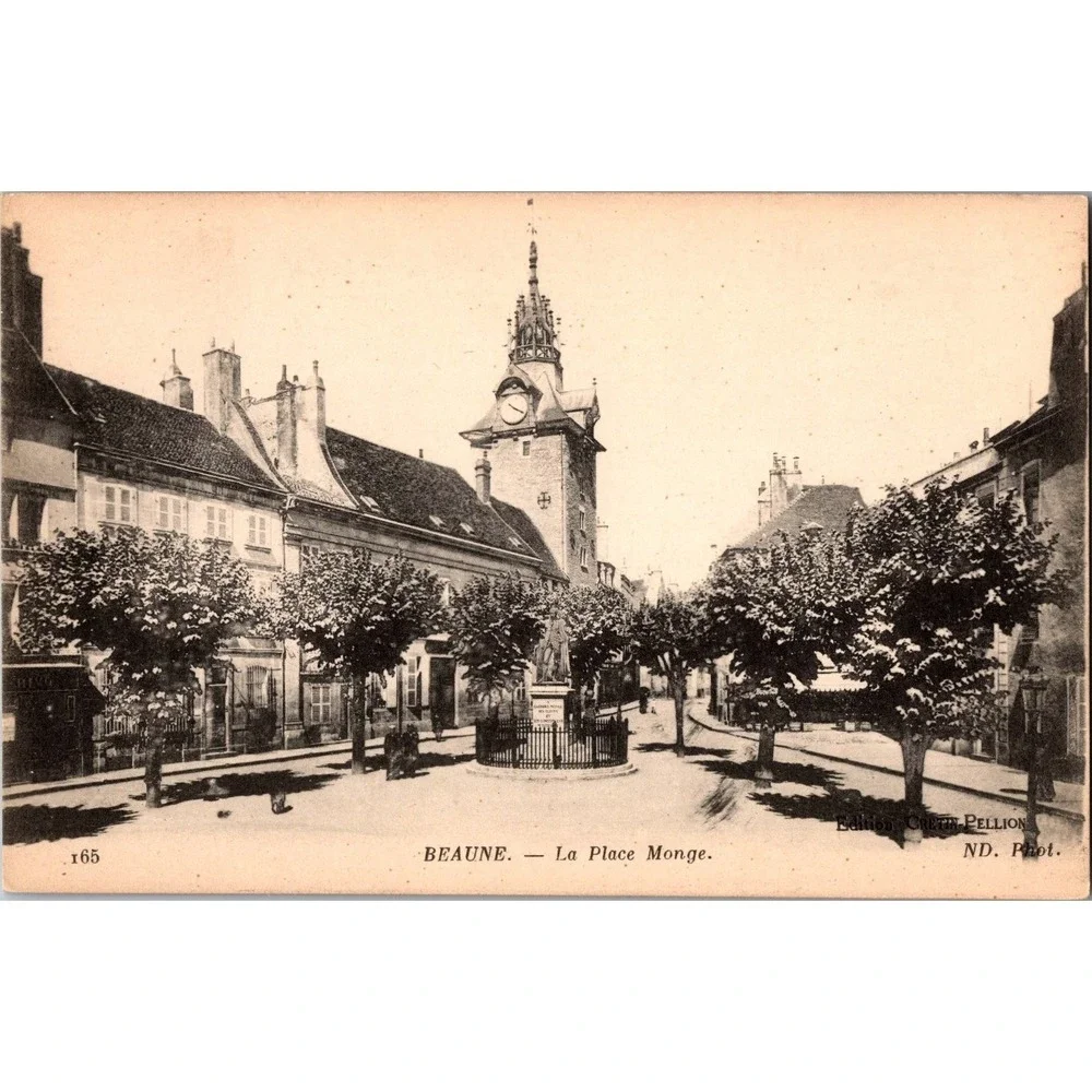 Vintage Beaune La Place Monge‎ France Sepia Postcard by CRÉPIN-PELLION